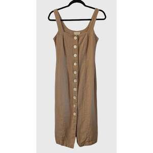 Harly Jae Provence Button Front Dress S 100% Linen Taupe Square Neck Midi Canada